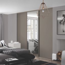 Spacepro Classic 3-Door Sliding Wardrobe Door Kit Stone Grey Frame Stone Grey / Mirror Panel 2672mm x 2260mm