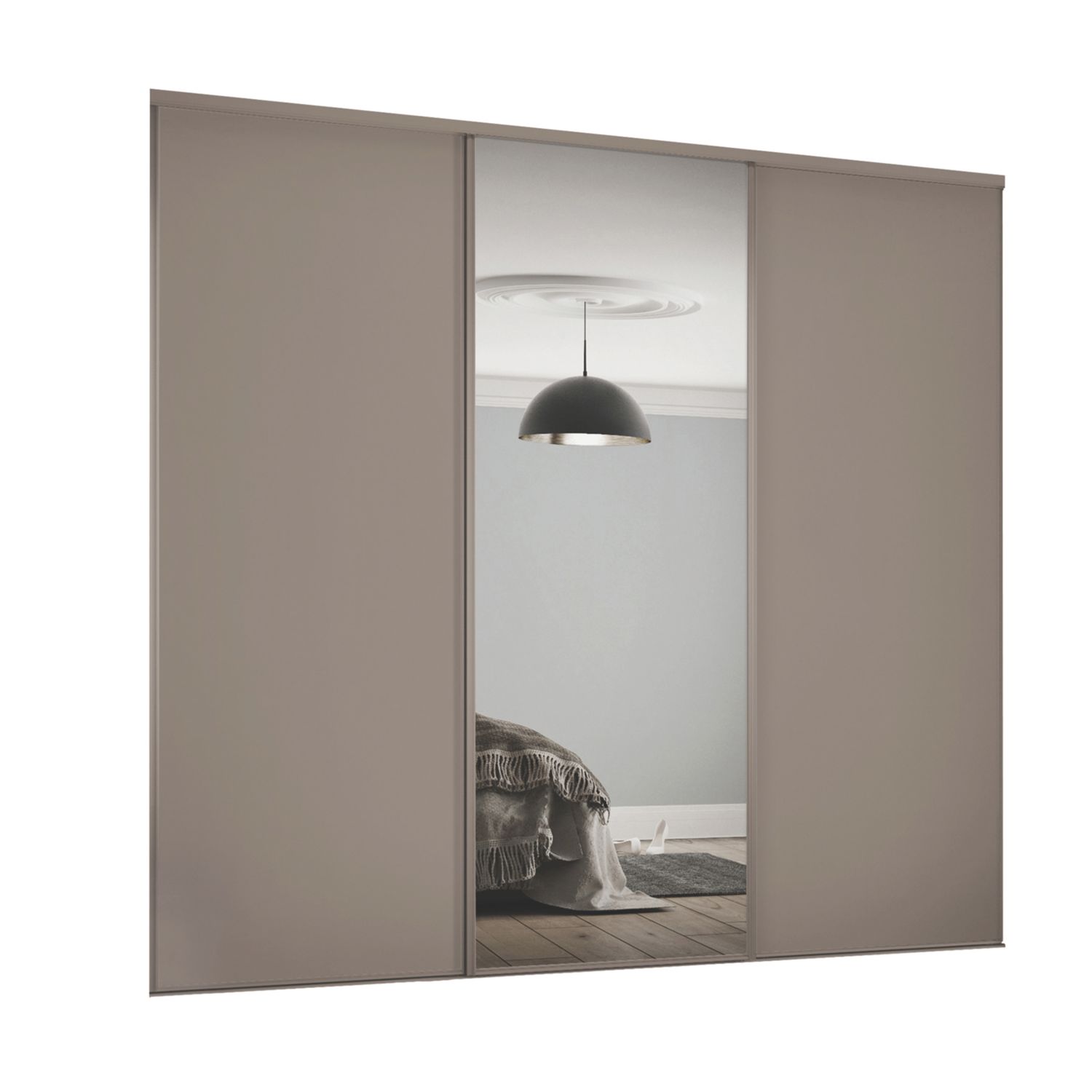Spacepro Classic 3-Door Sliding Wardrobe Door Kit Stone Grey Frame Stone Grey / Mirror Panel 2672mm x 2260mm (463GK)