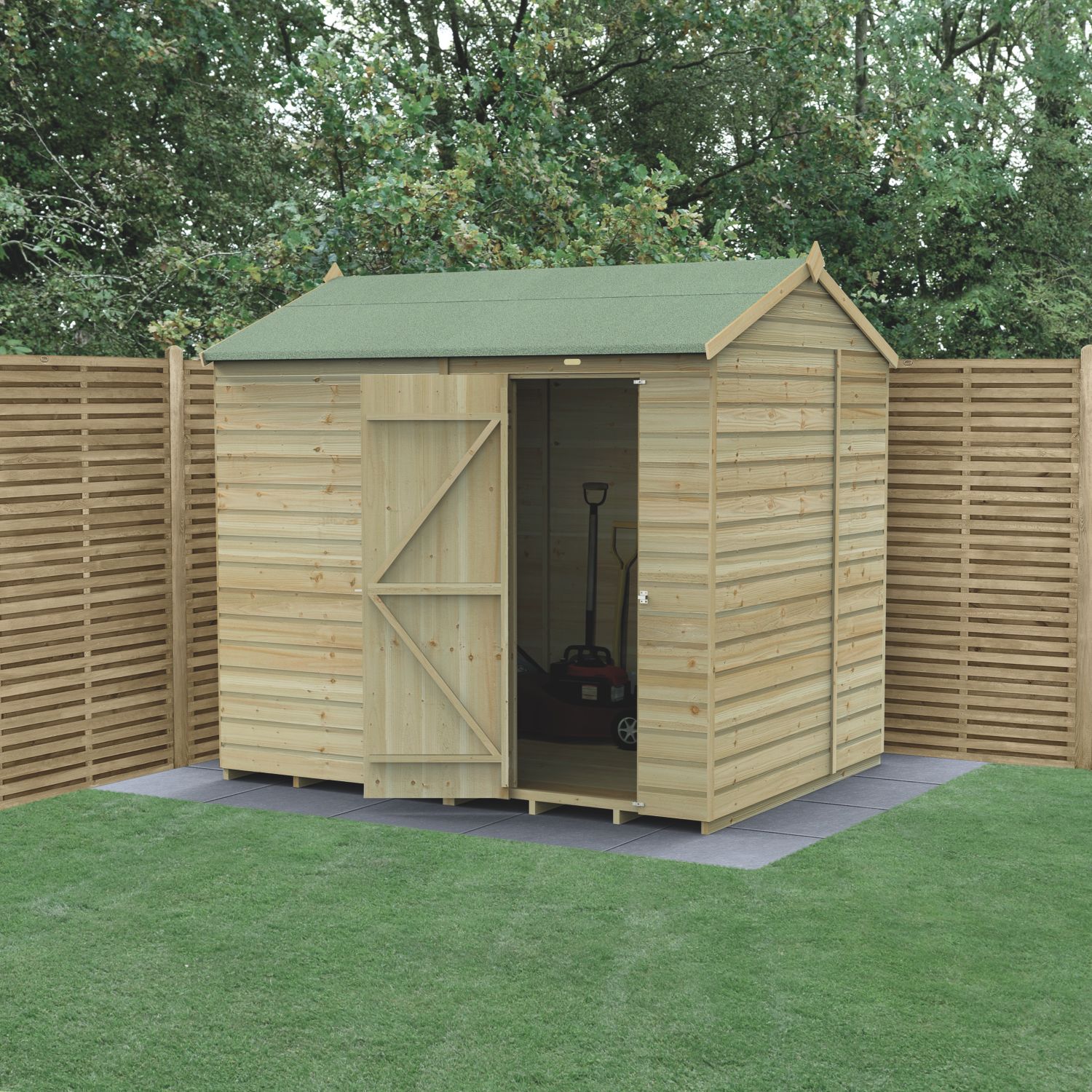 Forest Beckwood 7' 6" x 6' (Nominal) Reverse Apex Shiplap Timber Shed with Base (463PW)