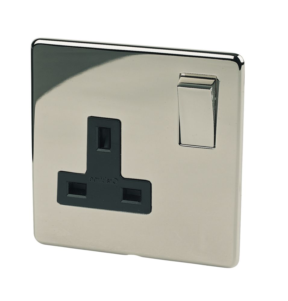 Crabtree Platinum 13A 1-Gang DP Switched Plug Socket Black Nickel  with Black Inserts