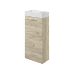 Ohio 1-Door Cloakroom Vanity Unit with Ceramic Basin Effect Oak 410mm x 220mm x 830mm