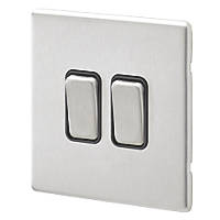 MK Aspect 10AX 2-Gang 2-Way Switch   Brushed Stainless Steel with Black Inserts