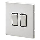 MK Aspect 10AX 2-Gang 2-Way Switch   Brushed Stainless Steel with Black Inserts