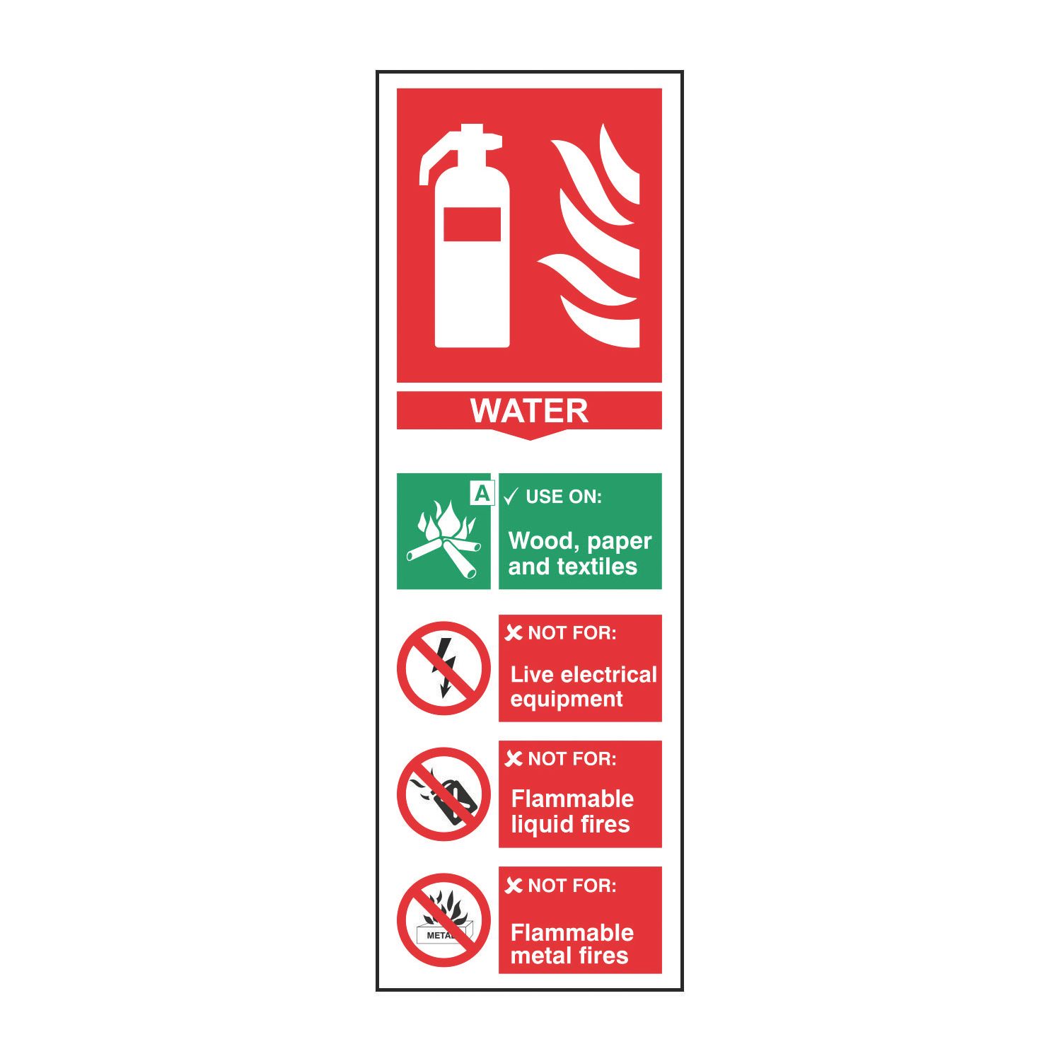 Essentials Non Photoluminescent "Fire Extinguisher Water" Sign 100mm x 300mm (464FG)