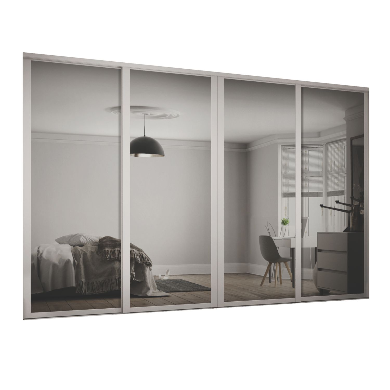 Spacepro Shaker 4-Door Sliding Wardrobe Door Kit Cashmere Frame Mirror Panel 2898mm x 2260mm (464GP)