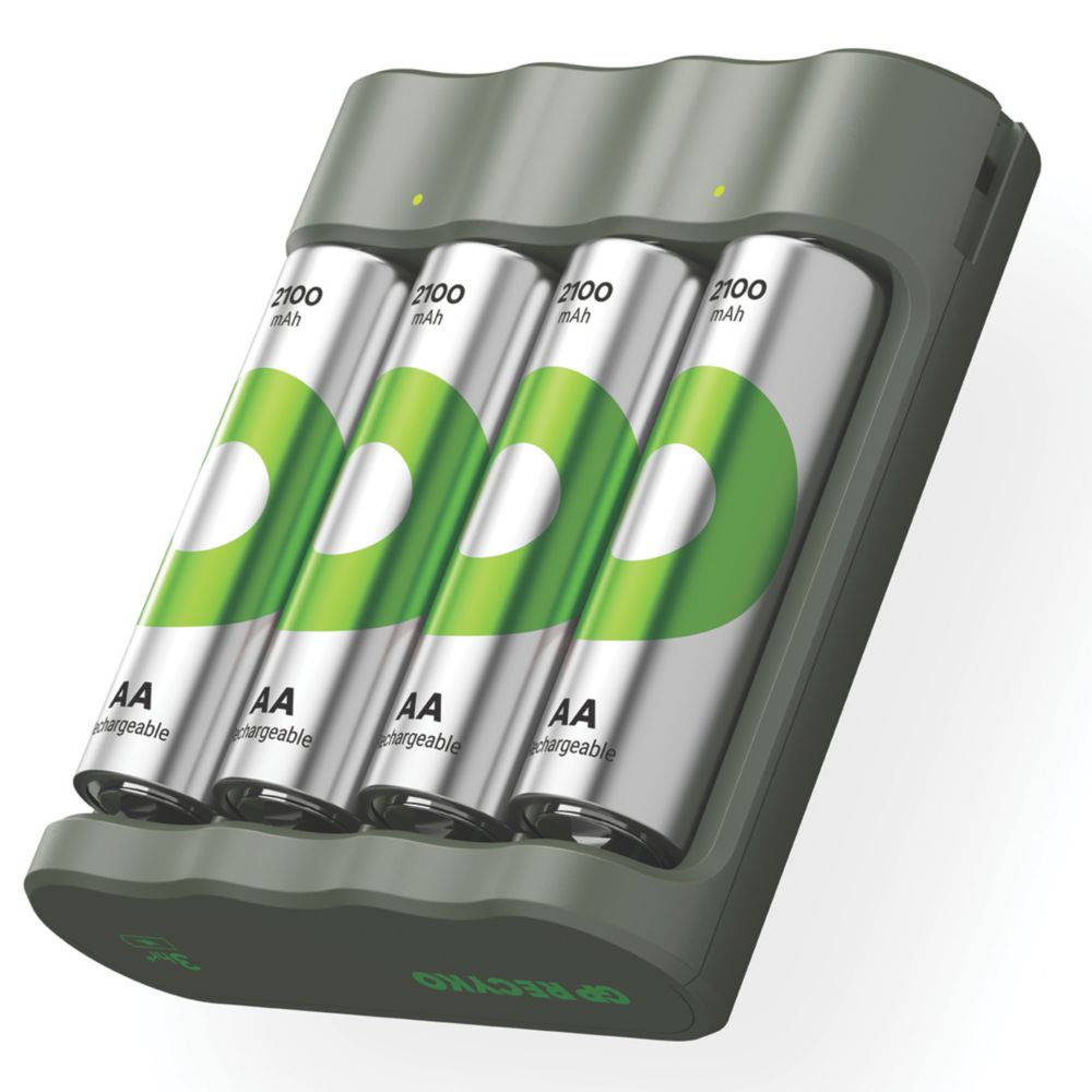 GP Batteries Recyko AA USB Battery Charger with 4 x AA Batteries Screwfix