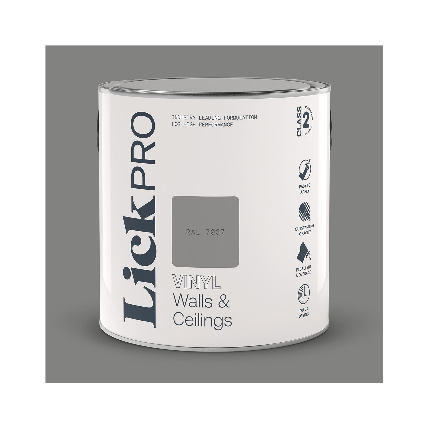 LickPro 2.5Ltr Grey RAL 7037 Vinyl Matt Emulsion Paint (464TM)