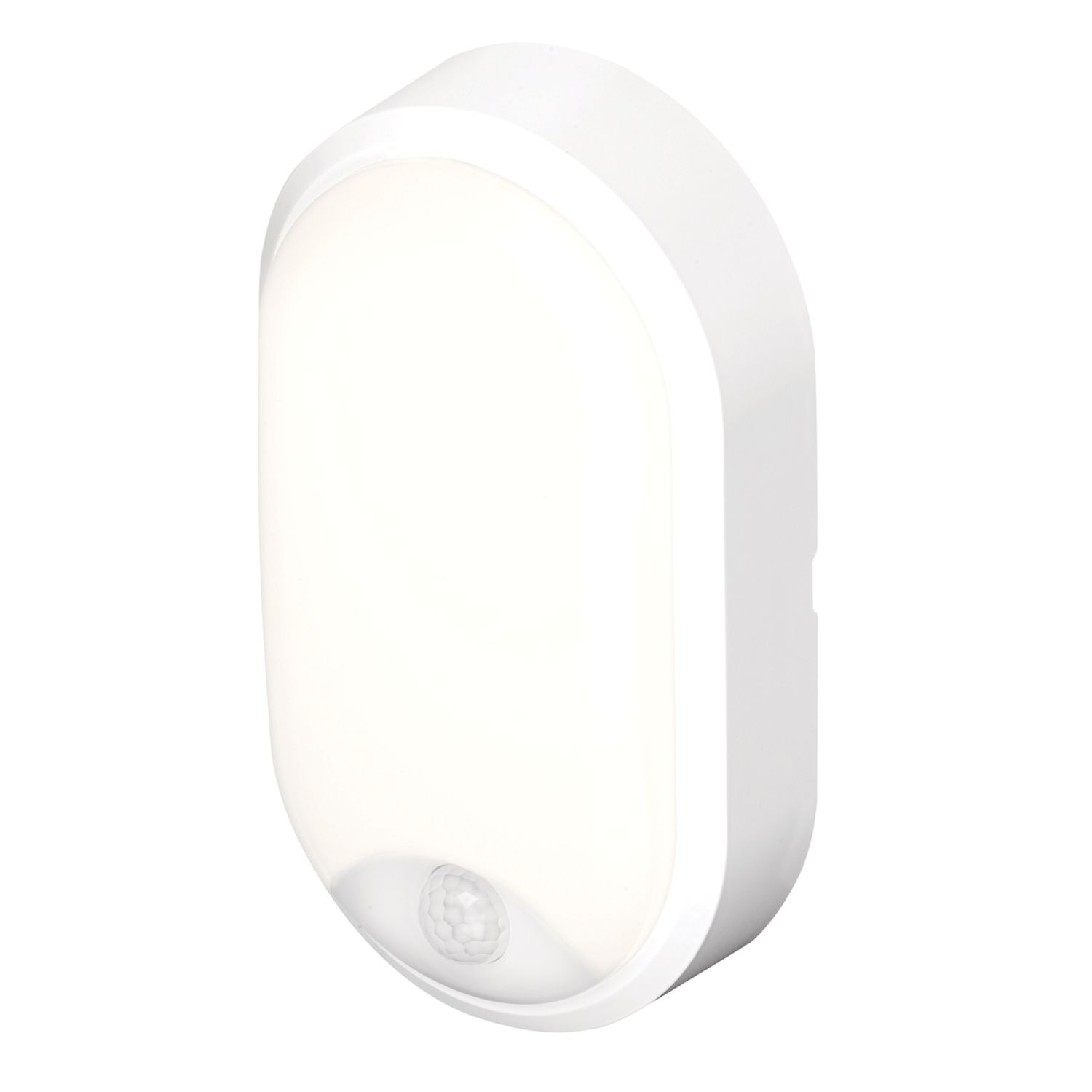 4lite Pylus Outdoor Oval LED Wall & Ceiling Bulkhead With PIR Sensor White 12.5W 1100lm (464VH)