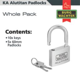 Burg-Wachter  Keyed Alike    Padlocks Aluminium 60mm 5 Pack