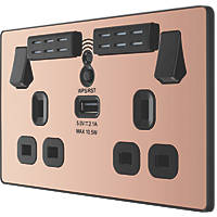 British General Evolve 13A 2-Gang SP Switched Double Socket With WiFi Extender + 2.1A 1-Outlet Type A USB Charger Copper with Black Inserts