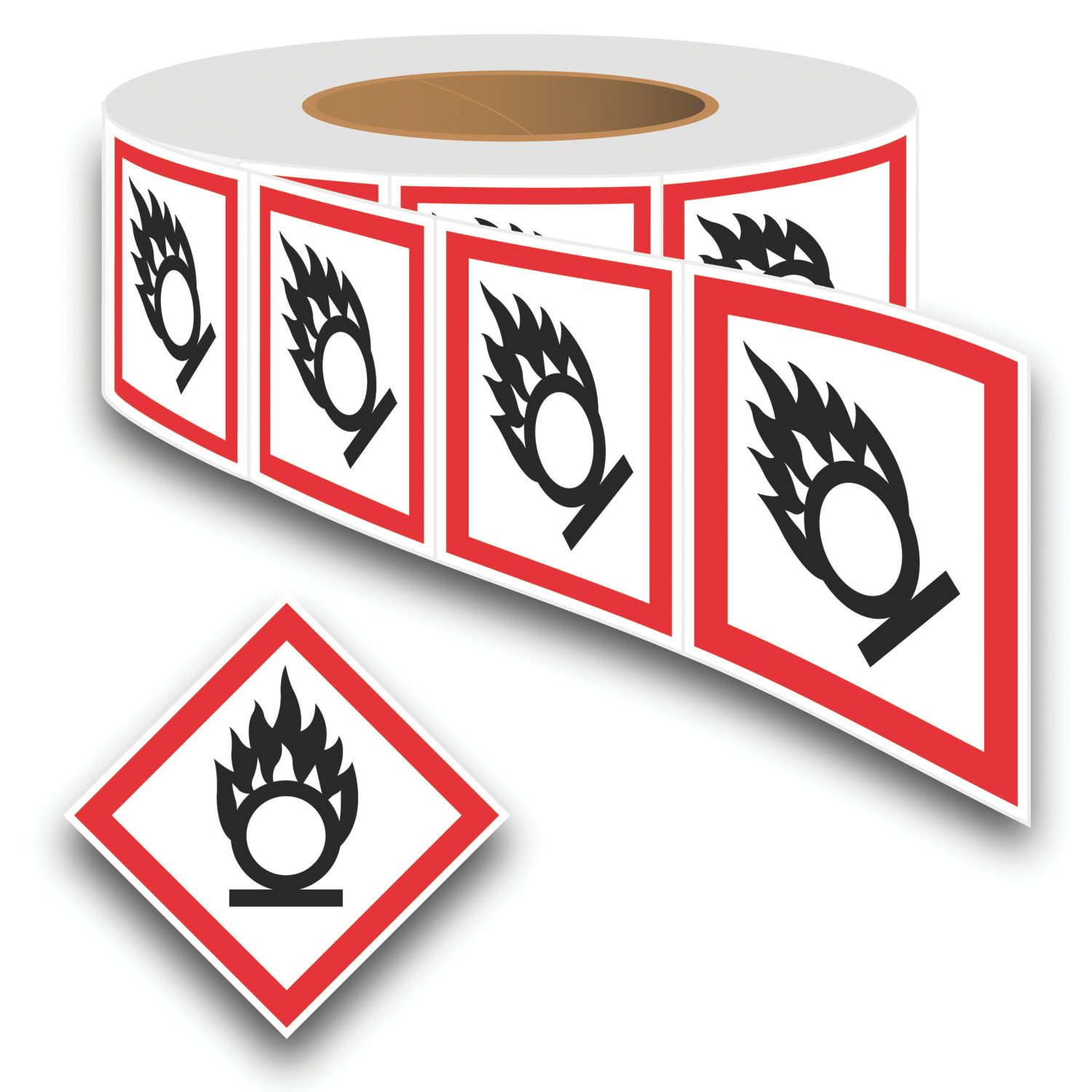 Essentials Oxidising GHS Labels (Roll) 100mm x 100mm (465YU)
