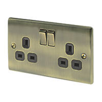 British General Nexus Metal 13A 2-Gang DP Switched Plug Socket Antique Brass  with Black Inserts