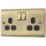 British General Nexus Metal 13A 2-Gang DP Switched Plug Socket Antique Brass  with Black Inserts