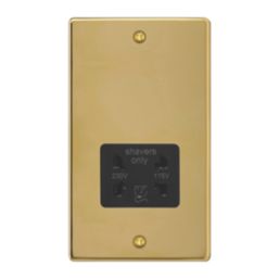 Varilight  2-Gang Dual Voltage Shaver Socket 115 / 230V Polished Brass with Black Inserts