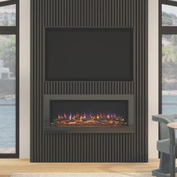 Be Modern Avella Grande Black Nickel Remote Control Wall-Mounted Electric Inset Fire 1150mm x 162mm x 492mm