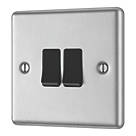LAP  20A 16AX 2-Gang 2-Way Light Switch  Brushed Stainless Steel with Black Inserts