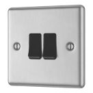 LAP  20A 16AX 2-Gang 2-Way Light Switch  Brushed Stainless Steel with Black Inserts