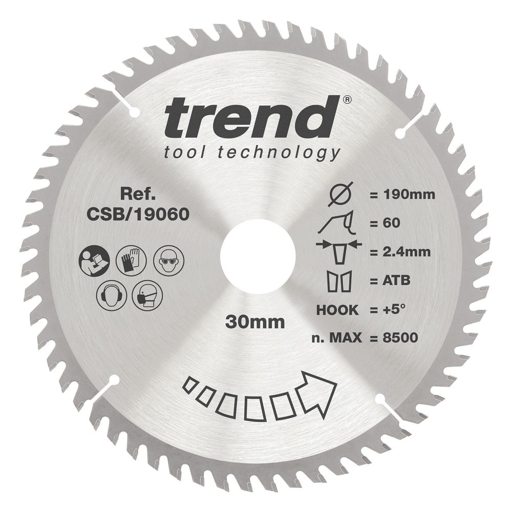 Trend CraftPro Wood/Chipboard/MDF Circular Saw Blade 190mm x 30mm 60T Screwfix