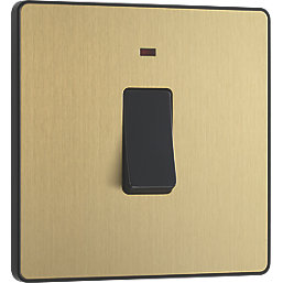 British General Evolve 20A 1-Gang DP Control Switch Satin Brass with LED with Black Inserts
