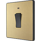 British General Evolve 20A 1-Gang DP Control Switch Satin Brass with LED with Black Inserts