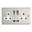 Contactum Iconic 13A 2-Gang DP Switched Socket Outlet Brushed Steel with Neon with White Inserts