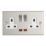 Contactum Iconic 13A 2-Gang DP Switched Socket Outlet Brushed Steel with Neon with White Inserts