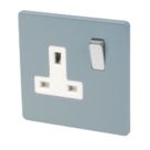 Varilight  13AX 1-Gang DP Switched Plug Socket Sky Blue  with White Inserts