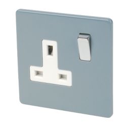 Varilight  13AX 1-Gang DP Switched Plug Socket Sky Blue  with White Inserts