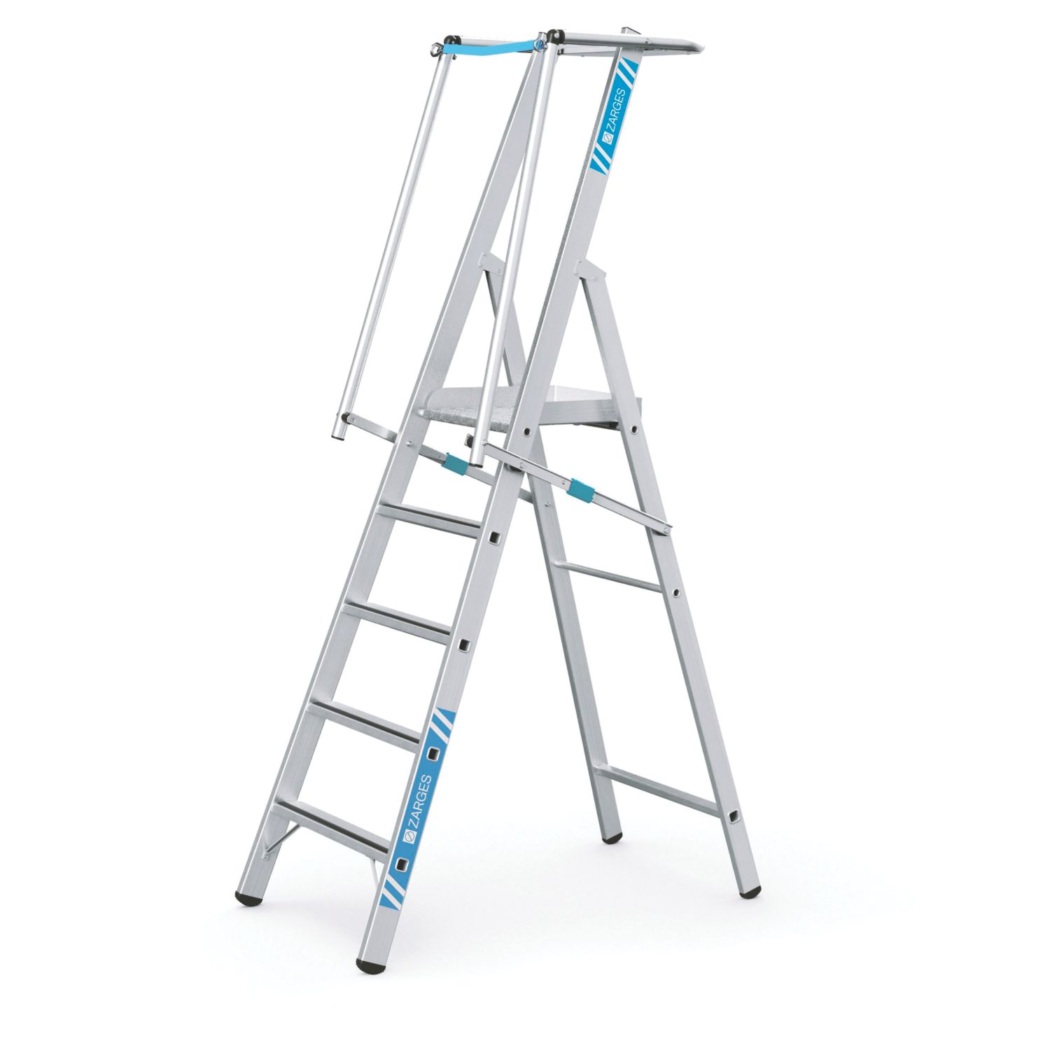 Zarges Aluminium 2.32m 5 Step Platform Step Ladder With Handrail (468CP)