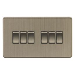 Knightsbridge Screwless 10AX 6-Gang 2-Way Light Switch  Antique Brass