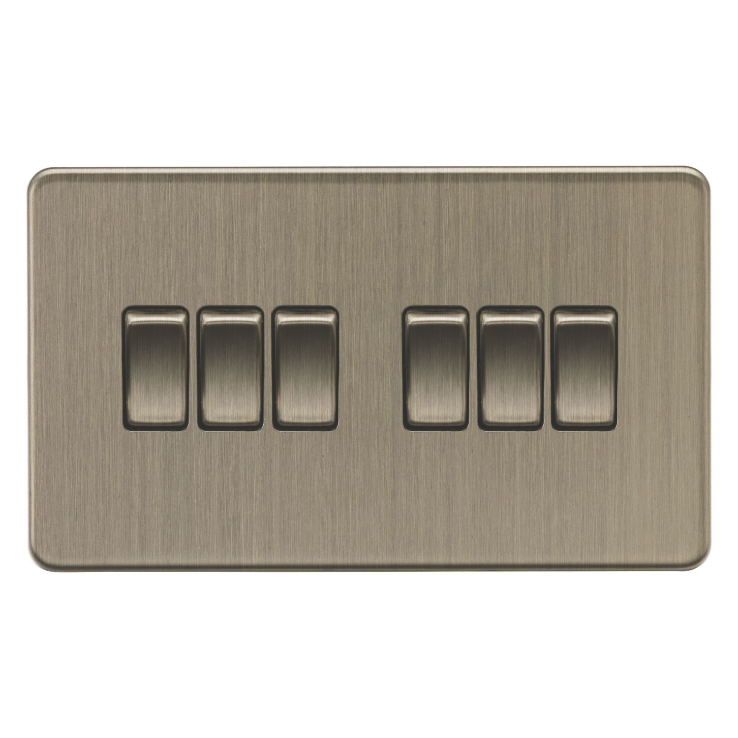 Knightsbridge Screwless 10AX 6-Gang 2-Way Light Switch Antique Brass (468CR)