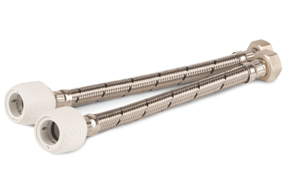 Hep2O Push-Fit Flexible Tap Connectors 15mm x 3/4" x 300mm 2 Pack