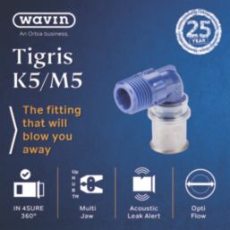 Wavin Tigris  Multi-Layer Composite Press-Fit Adapting 90° BSP Male Elbow 0.5" x 20mm 10 Pack