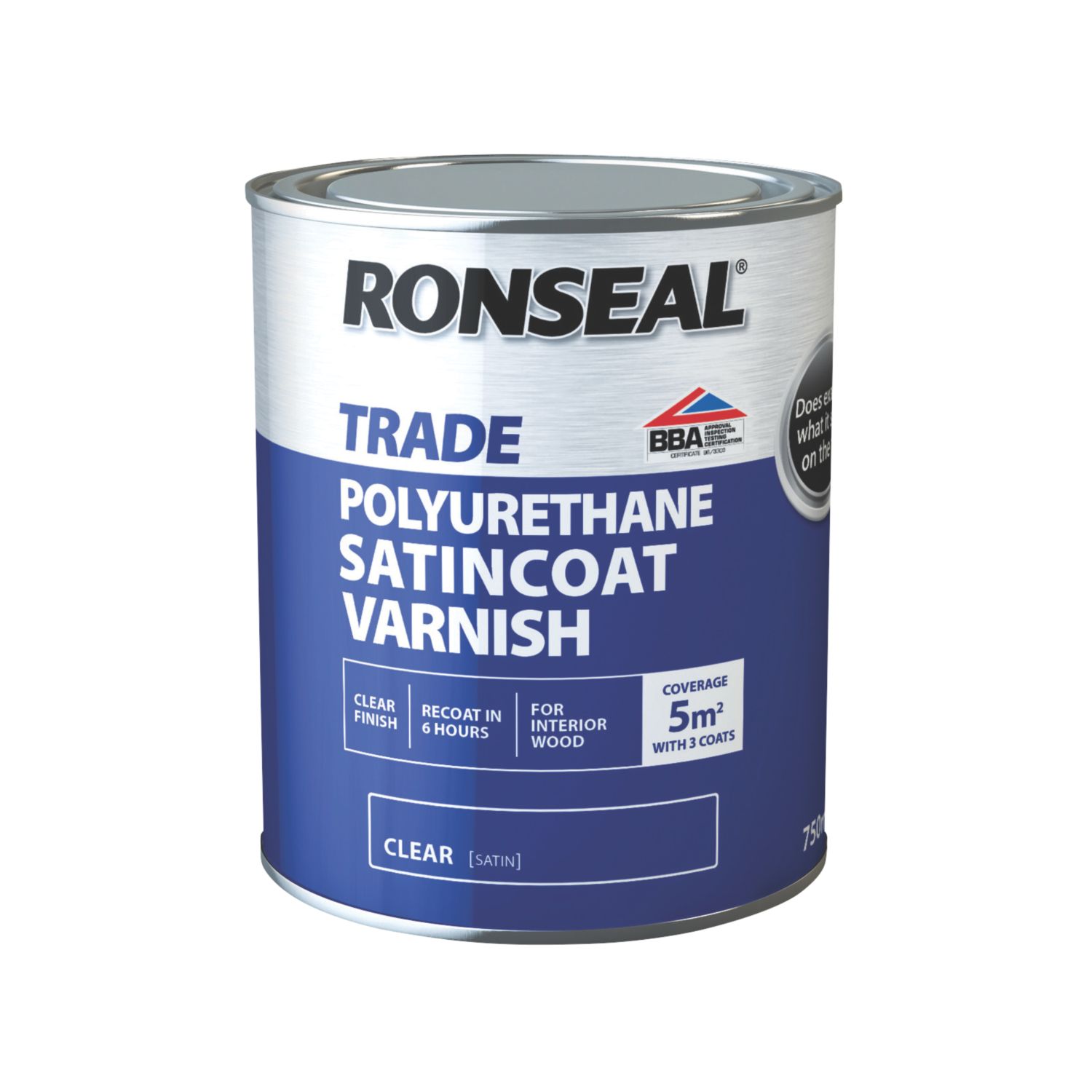 Ronseal 750ml Clear Satin Solvent-Based Interior Wood Varnish (468VT)