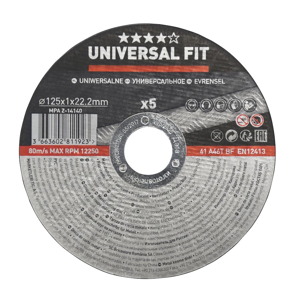 Stainless Steel Metal Cutting Disc 125mm (5") x 22.2mm 5 Pack
