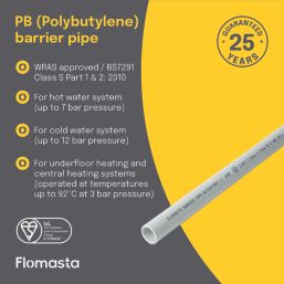 Flomasta  Push-Fit PB Layflat Pipe 22mm x 25m White