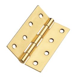 Smith & Locke Polished Brass  Fixed Pin Butt Hinges 100mm x 71mm 2 Pack