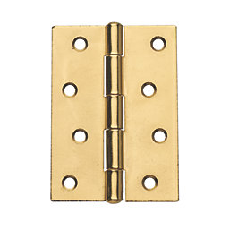 Smith & Locke Polished Brass  Fixed Pin Butt Hinges 100mm x 71mm 2 Pack