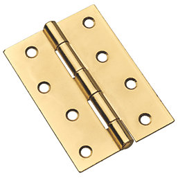 Smith & Locke Polished Brass  Fixed Pin Butt Hinges 100mm x 71mm 2 Pack