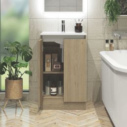 Newland  Double Door Floor Standing Vanity Unit with Basin Effect Natural Oak 500mm x 450mm x 840mm