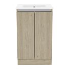 Newland  Double Door Floor Standing Vanity Unit with Basin Effect Natural Oak 500mm x 450mm x 840mm