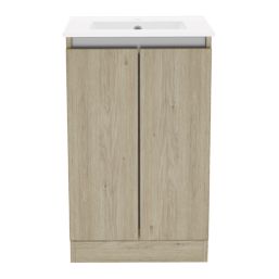 Newland  Double Door Floor Standing Vanity Unit with Basin Effect Natural Oak 500mm x 450mm x 840mm