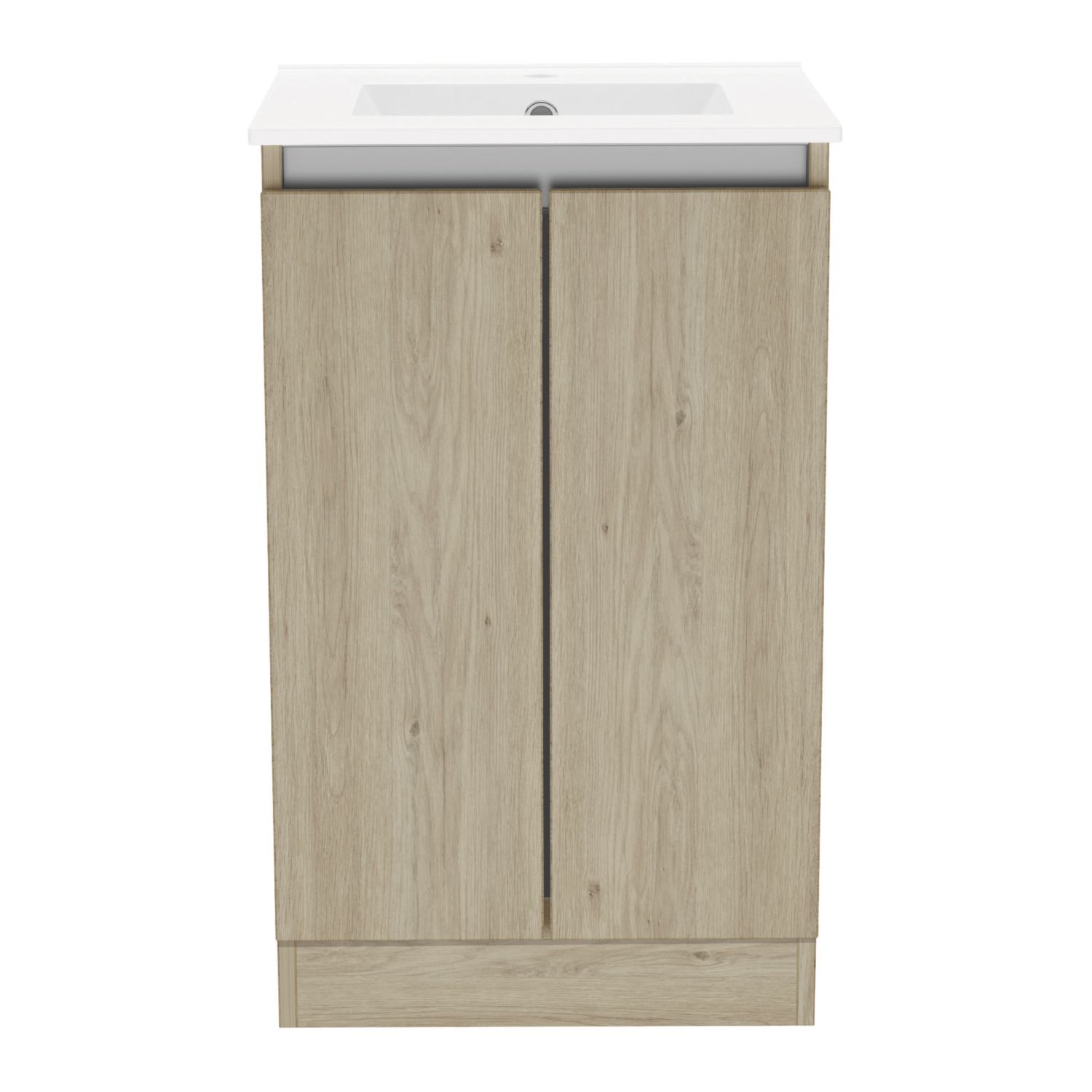 Newland Double Door Floor Standing Vanity Unit with Basin Effect Natural Oak 500mm x 450mm x 840mm (469RN)