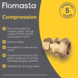 Flomasta  Brass Compression Reducing Coupler 28mm x 22mm
