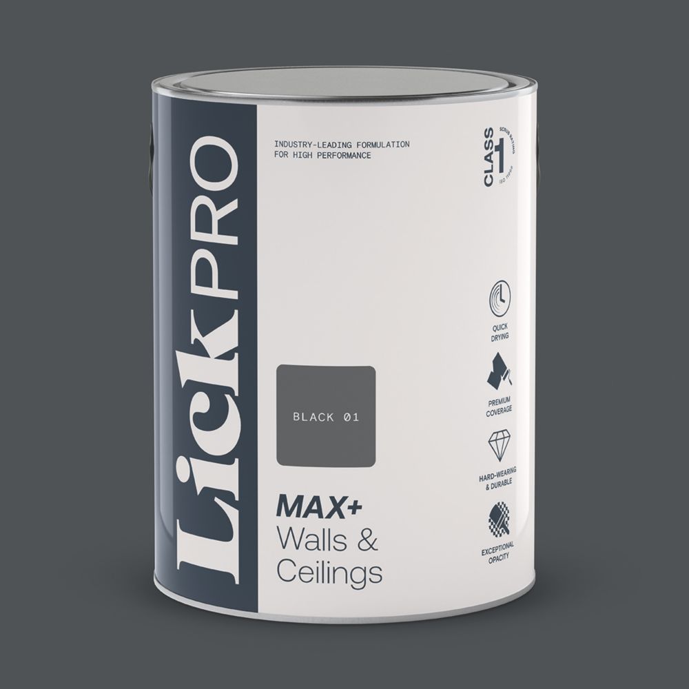 LickPro Max+ 5Ltr Black 01 Eggshell Emulsion Paint Screwfix