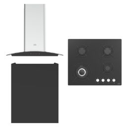 Cooke & Lewis  59cm Gas Hob, Hood & Splashback Black