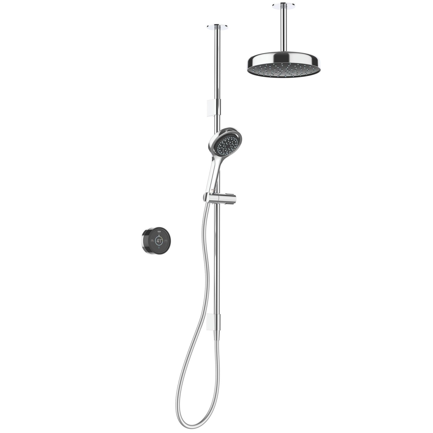 Mira Platinum HP/Combi Ceiling-Fed Black/Chrome Thermostatic Wireless Dual Outlet Digital Mixer Shower (470PC)
