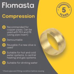 Flomasta  Brass Compression Olives 10mm 20 Pack