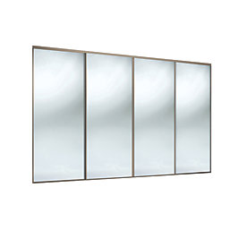 Spacepro Classic 4-Door Sliding Wardrobe Door Kit Nickel Frame Mirror Panel 2978mm x 2260mm