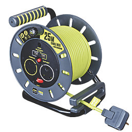 PRO XT 13A 2-Gang 25m Cable Reel + 2.1A 2-Outlet Type A USB Charger 240V -  Screwfix